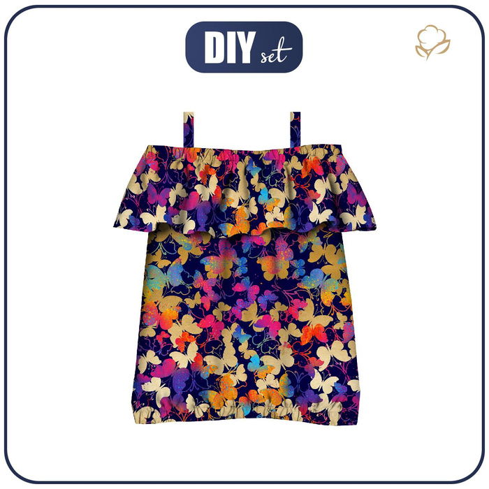 Bardot halenka (SARA) - MOTÝLCI / barevná - Sada šití