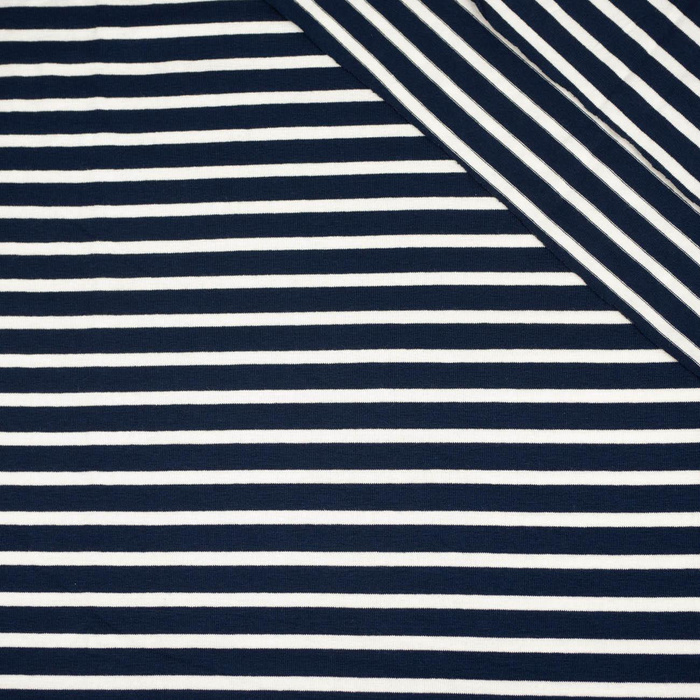  Viskose Jersey - STREIFEN DUNKELBLAU  / WEIß 1,0cm x 0,5cm