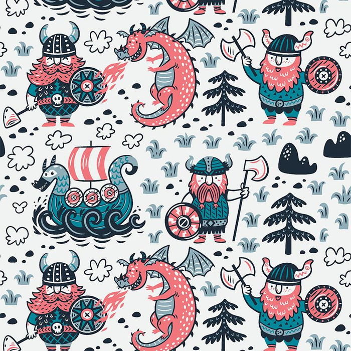 VIKINGS / white - Cotton woven fabric