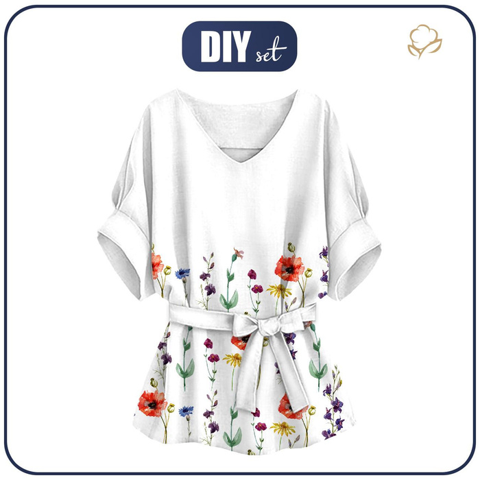 BLUZKA TYPU KIMONO - POLNE KWIATY - zestaw do uszycia XXL-XXXL