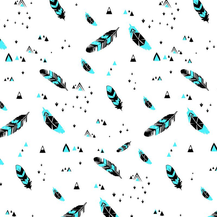 FEATHERS AQUA / white - Cotton woven fabric
