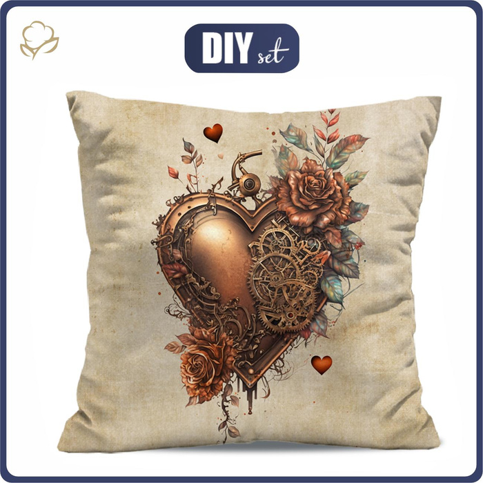 KISSEN 45x45 - STEAMPUNK HEART - Panama 220g - Vorderseite + Rückseite