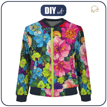 DAMEN BOMBERJACKE (KAMA) - BUNTE BLUMEN M. 2 - Nähset XXL