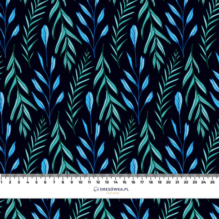 100CM BLUE LEAVES pat. 3 / black- Upholstery velour
