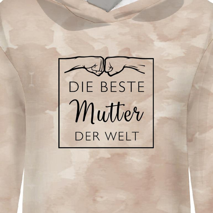 BLUZA DAMSKA (POLA) CLASSIC Z KAPTUREM - DIE BESTE MUTTER DER WELT / KAMUFLAŻ wz. 2 (beżowy) -  dzianina pętelkowa  XL