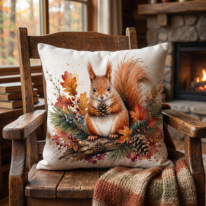 PILLOW 45X45 - AUTUMN SQUIRREL - front + back