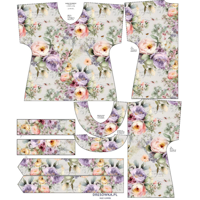 BLUZKA TYPU KIMONO - VINTAGE FLOWERS WZ. 15 - zestaw do uszycia XXL-XXXL