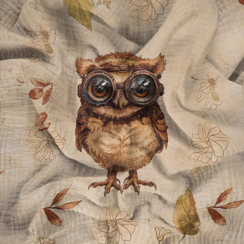 OWL STEAMPUNK FOREST PAT. 1 - PANORAMIC PANEL (60cm X 140cm)  Cotton muslin