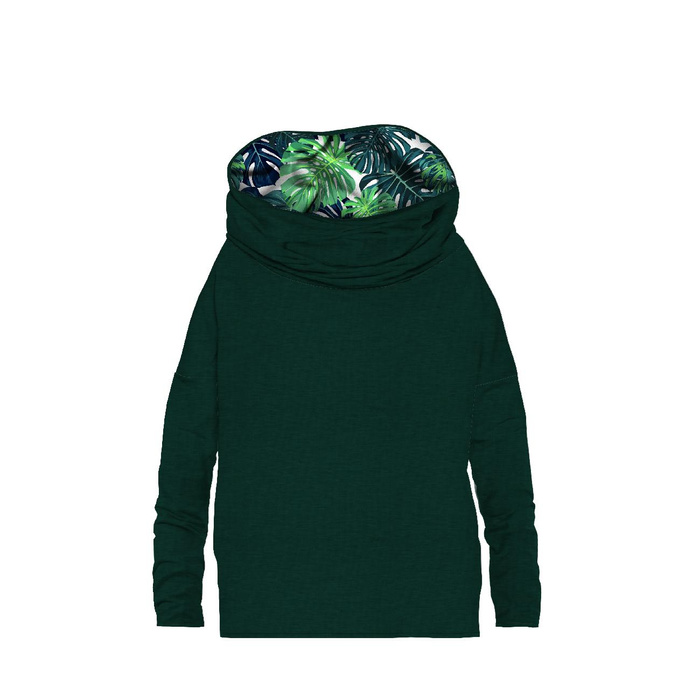 Sweatshirt mit Schalkragen und Fledermausärmel (FURIA) - MELANGE FLASCHENGRÜN / MONSTERA 2.0 - Nähset - XXXL