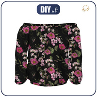 Carmenausschnitt Bluse (SOFIA) - ROSA BLUMEN M. 2 - Nähset S