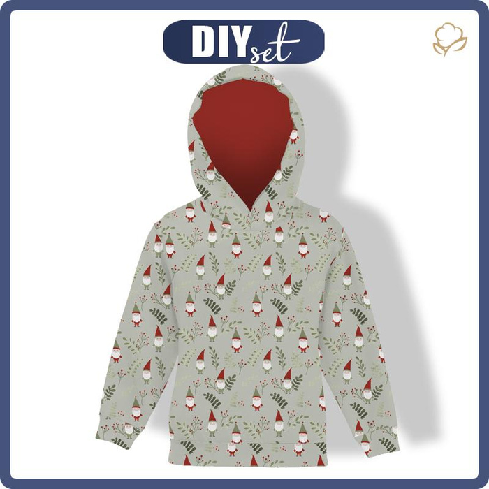 KID'S HOODIE (ALEX) - DWARFS AND FERN (FOREST DWARFS) /LIGHT KHAKI - sewing set