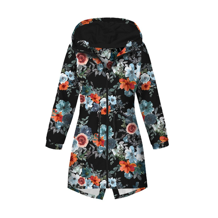 WOMEN'S PARKA (ANNA) - WATER-COLOR FLOWERS pat. 2 / black - sewing set XXL