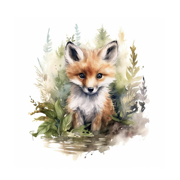 WATERCOLOR FOX - Paneel (60cm x 50cm) Hydrophober angerauter Wintersweat