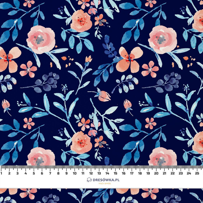 PAINTED PEONIES / navy - Crepe