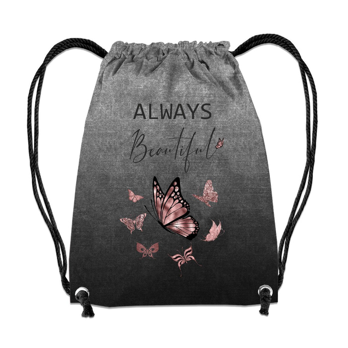 GYM BAG - ALWAYS BEAUTIFUL (GLITTER BUTTERFLIES) / ACID WASH GREY - big