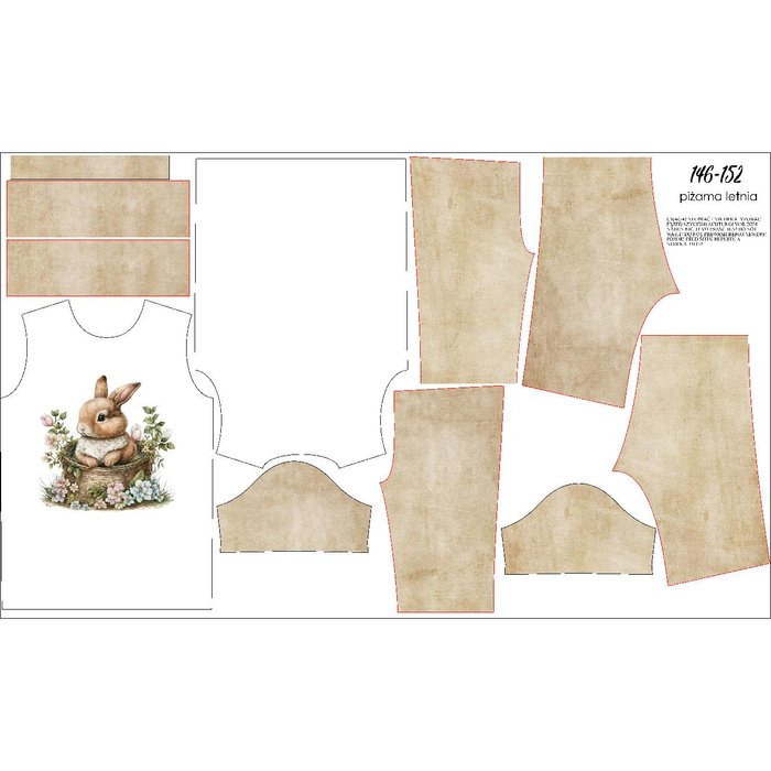PIŻAMA DZIECIĘCA "ADA" - ZAJĄCZEK W KOSZYKU WZ. 1 - zestaw do uszycia (146/152)