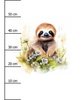WATERCOLOR SLOTH - panel (60cm x 50cm) Cotton woven fabric