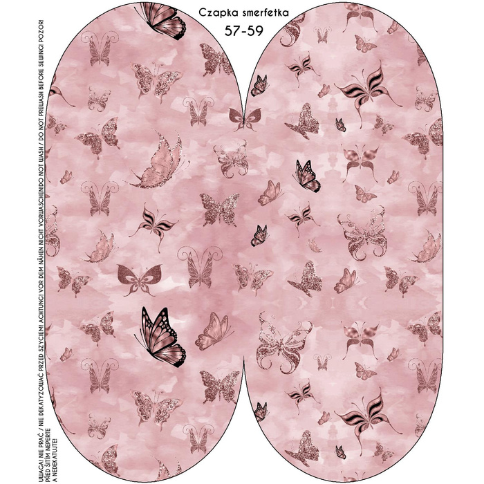 "Beanie" cap - BUTTERFLIES (GLITTER BUTTERFLIES) / CAMOUFLAGE pat. 2 (rose quartz) 54-56