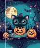HALLOWEEN CAT MOON - panel (60cm x 50cm) teplákovina