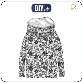 BLUZA DAMSKA (FURIA) NIETOPERZ Z KOMINEM - KWIATY (wzór 2 szary) / biały - dzianina pętelkowa XXXL