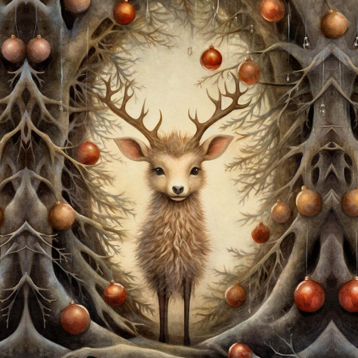 VINTAGE CHRISTMAS REINDEER WZ. 1 - PANEL (60cm x 50cm) SINGLE JERSEY