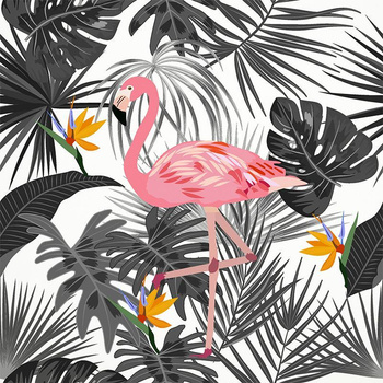 FLAMINGOS MIT BLÄTTER - SLUB WEAVE