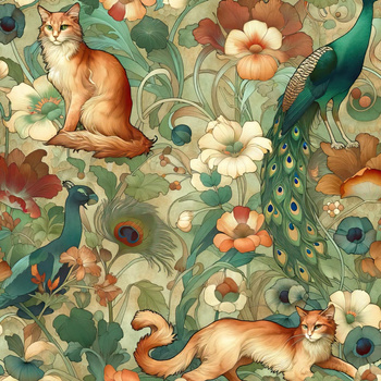 ART NOUVEAU CATS & FLOWERS PAT. 2 - Cotton muslin