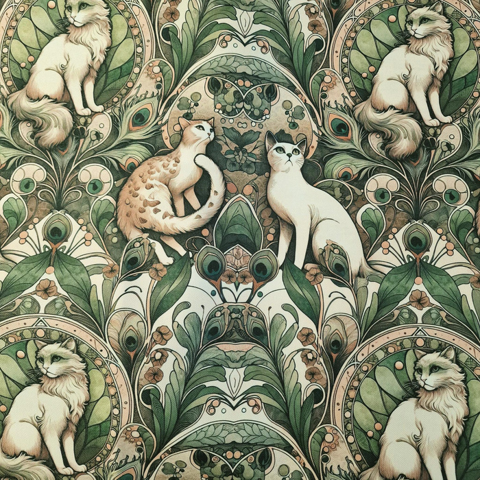 ART NOUVEAU CATS & FLOWERS VZ. 1 - tkanina bawełniana