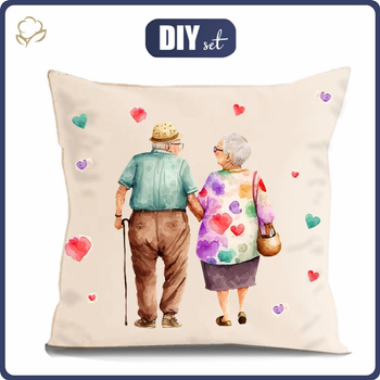 PILLOW 45X45 - GRANDPARENTS / colorful hearts - sewing set