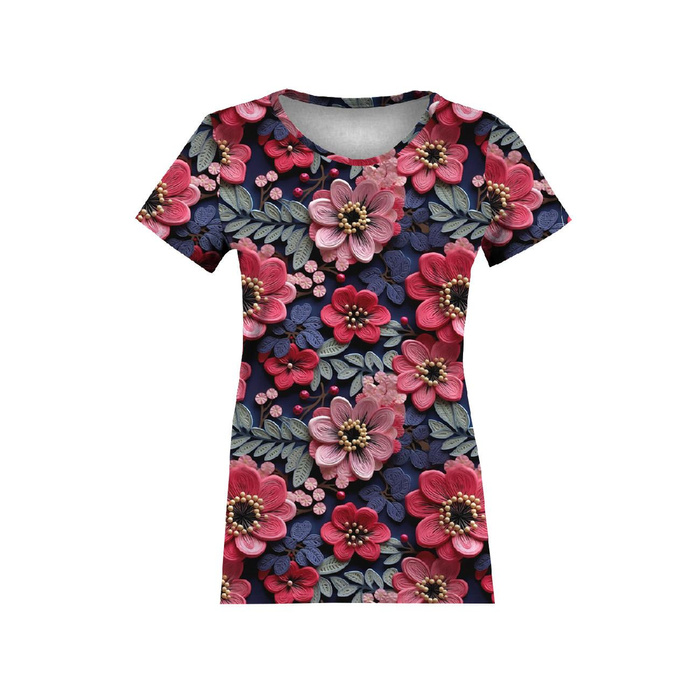 FLOWERS 3D VZ. 13- single jersey s elastanem ITY