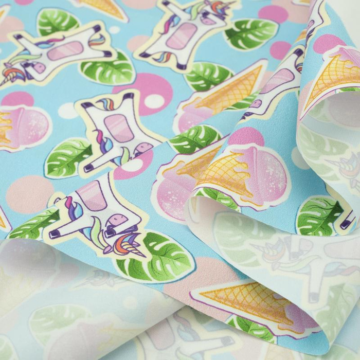 EINHÖRNER UND EISCREME / hellblau - schnelltrocknende Webware