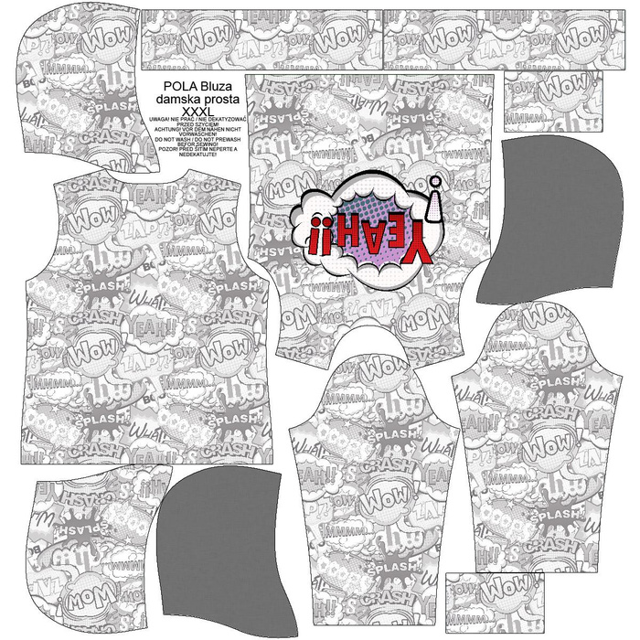 BLUZA DAMSKA (POLA) CLASSIC Z KAPTUREM - KOMIKS / yeah (fioletowo - czerwony) - dzianina pętelkowa XL