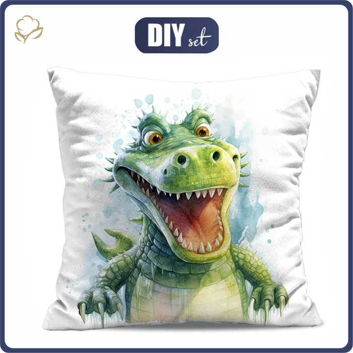 PILLOW 45X45 - WATERCOLOR CROCODILE - Panama 220g - sewing set