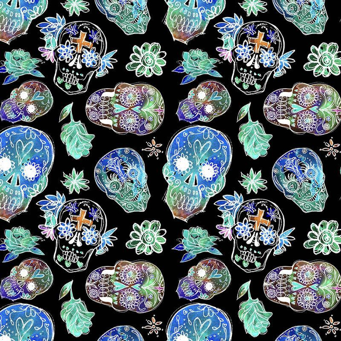 NEON SKULLS pat. 1 (DIA DE LOS MUERTOS)- single jersey with elastane