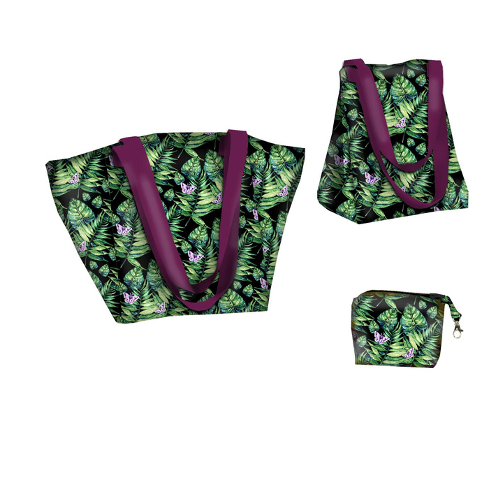 XL bag with in-bag pouch 2 in 1 - MINI LEAVES AND INSECTS PAT. 4 (TROPICAL NATURE) / black - sewing set