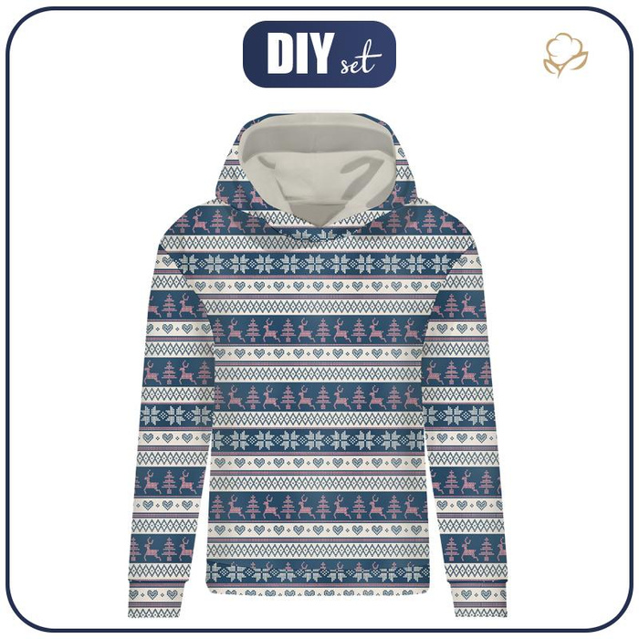 CLASSIC WOMEN’S HOODIE (POLA) - REINDEERS PAT. 3 / dark blue (NORWEGIAN PATTERNS) - looped knit fabric - XXXL