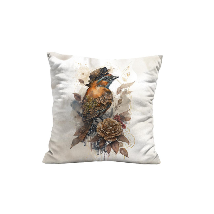 PODUSZKA 45X45 - STEAMPUNK BIRD - welur tapicerski - zestaw do uszycia