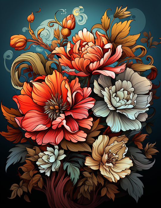 BOUQUET OF FLOWERS WZ.5 - panel (75cm x 80cm) - single jersey s elastanem ITY