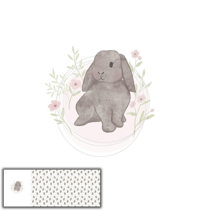 ŠEDÝ KRÁLÍČEK VZ. 1 (PASTELOVÍ KRÁLÍČCI) - panoramic panel SINGLE JERSEY (60cm x 155cm)