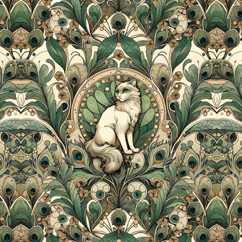 ART NOUVEAU CATS & FLOWERS WZ. 1 - PANEL (60cm x 50cm) dzianina drapana z elastanem ITY
