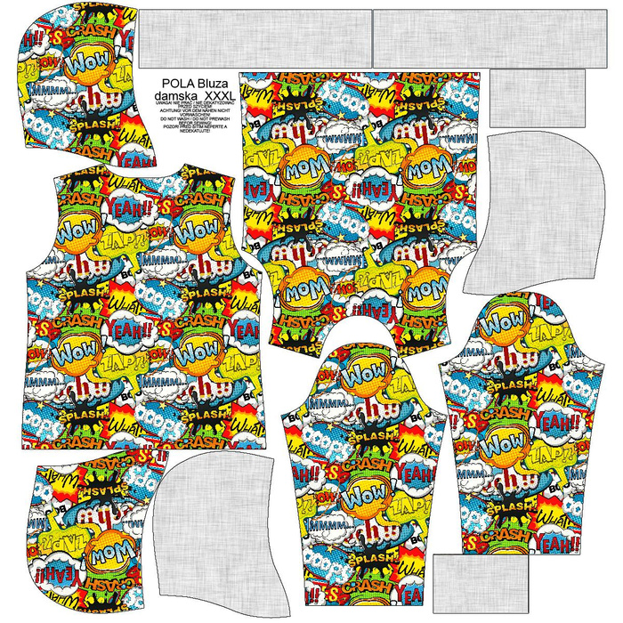 BLUZA DAMSKA (POLA) CLASSIC Z KAPTUREM - KOMIKS - dzianina pętelkowa XXXL