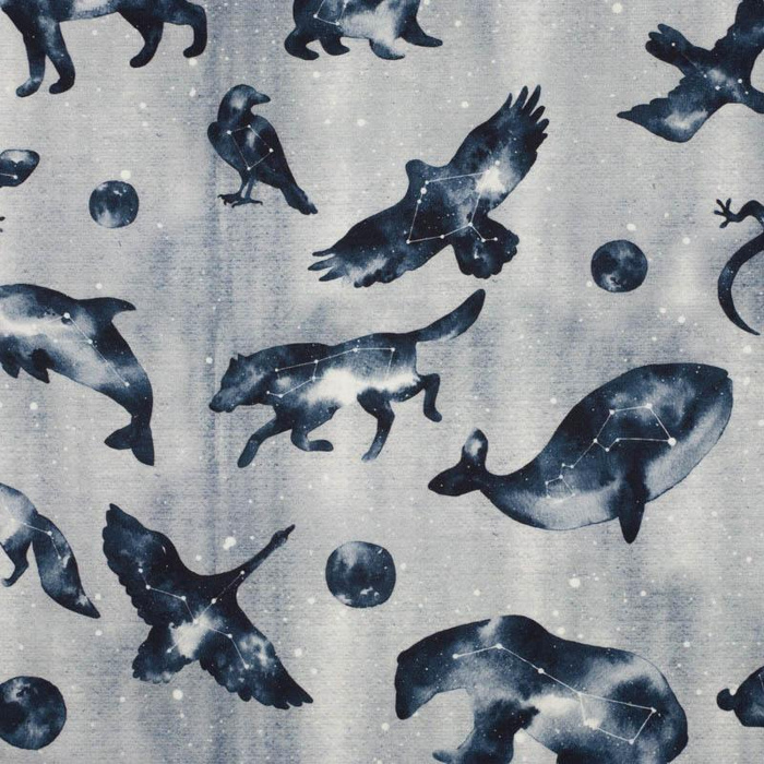 TIERE MIX (GALAKTISCHE TIERE) / grau - Wasserabweisende Webware