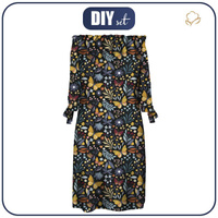 DRESS "CARMEN" - FOLK BUTTERFLIES / black - crepe XL