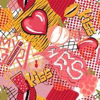 GRAFFITI HEARTS / white - Cotton woven fabric