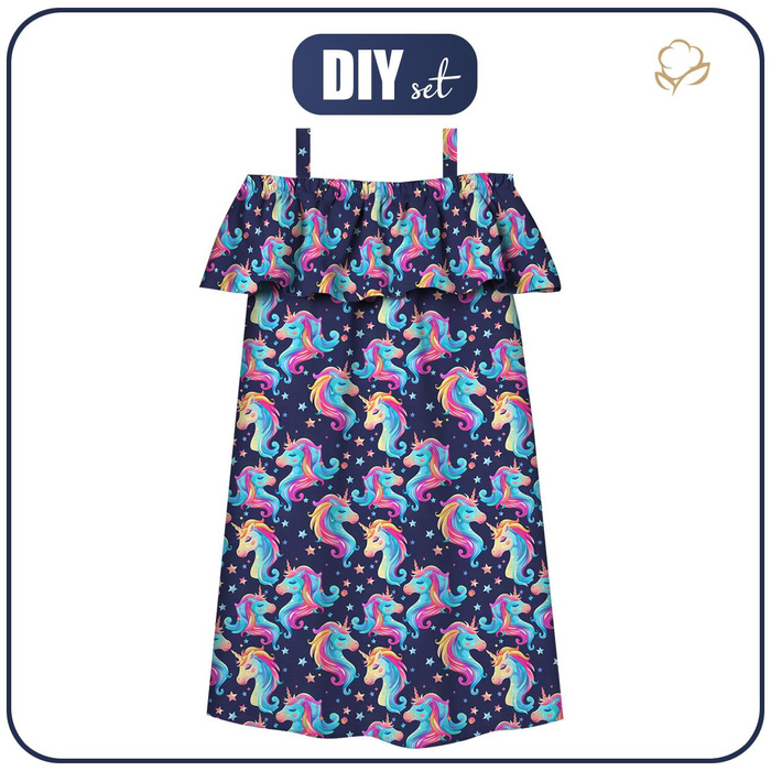 Bardot neckline dress (LILI) - FAIRY WORLD wz.1 (UNICORN) - sewing set - 146-152
