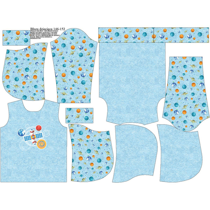 KID'S HOODIE (ALEX) - SATELLITE (SPACE EXPEDITION) / ACID WASH LIGHT BLUE - looped knit fabric (98/104)