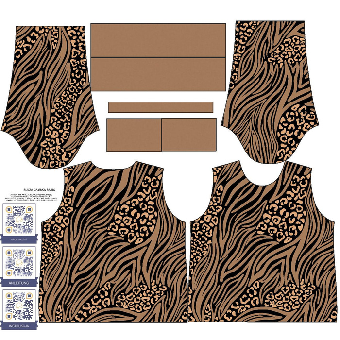 WOMEN'S SWEATSHIRT (HANA) BASIC - ANIMALS MIX / caramel - sewing set