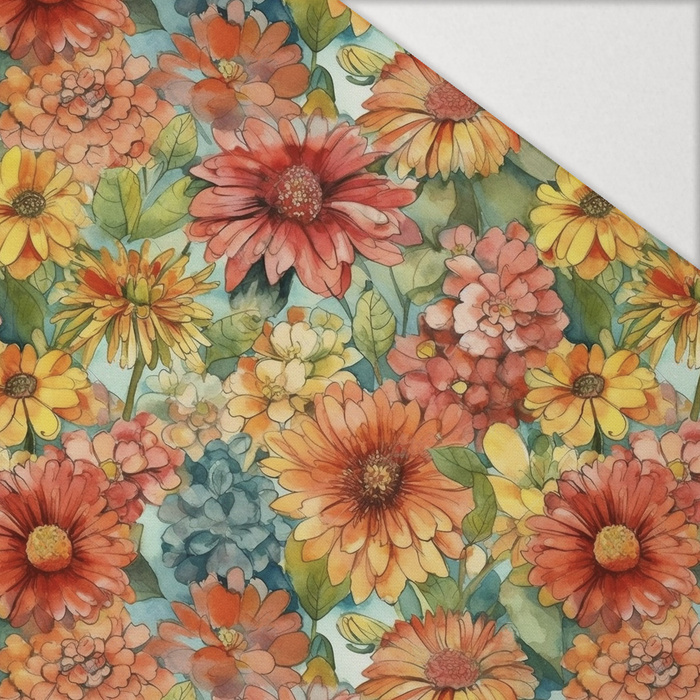FLOWERS PAPAYA ORANGE WZ. 10 - Hydrophobic brushed knit