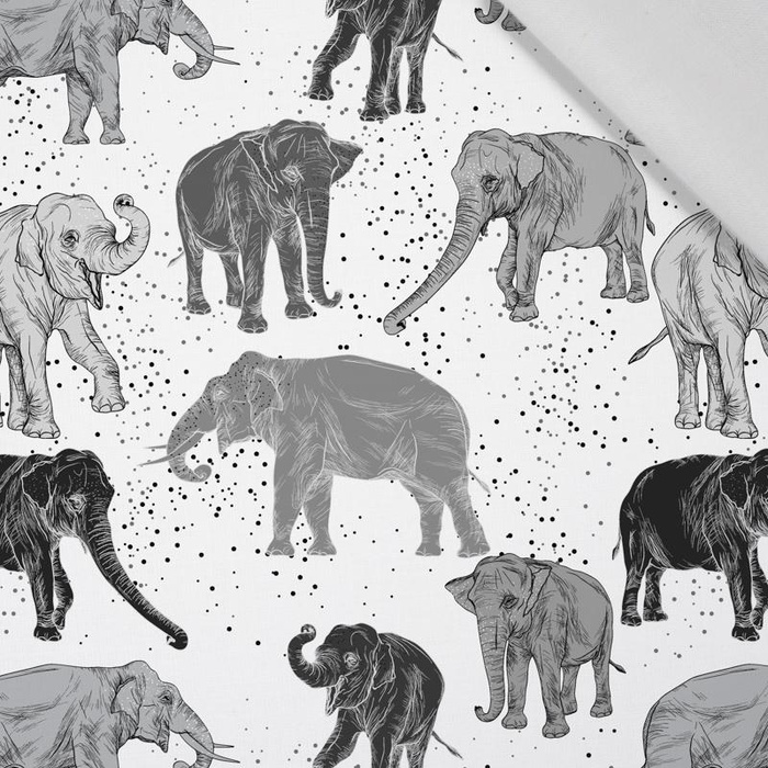 ELEPHANTS / white - Cotton woven fabric