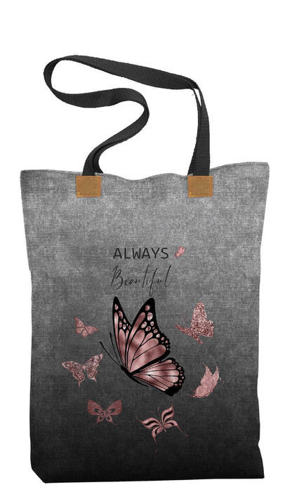 SHOPPER TASCHE - ALWAYS BEAUTIFUL (GLITTER SCHMETTERLINGE) / ACID WASH GRAU - Wasserabweisende Webware - Nähset